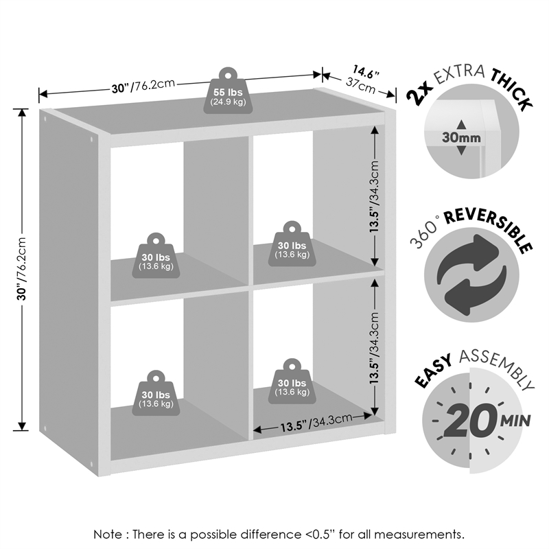 Furinno CUBICLE Vintage Vinyl Record Media Storage Organizer 4-Cube White
