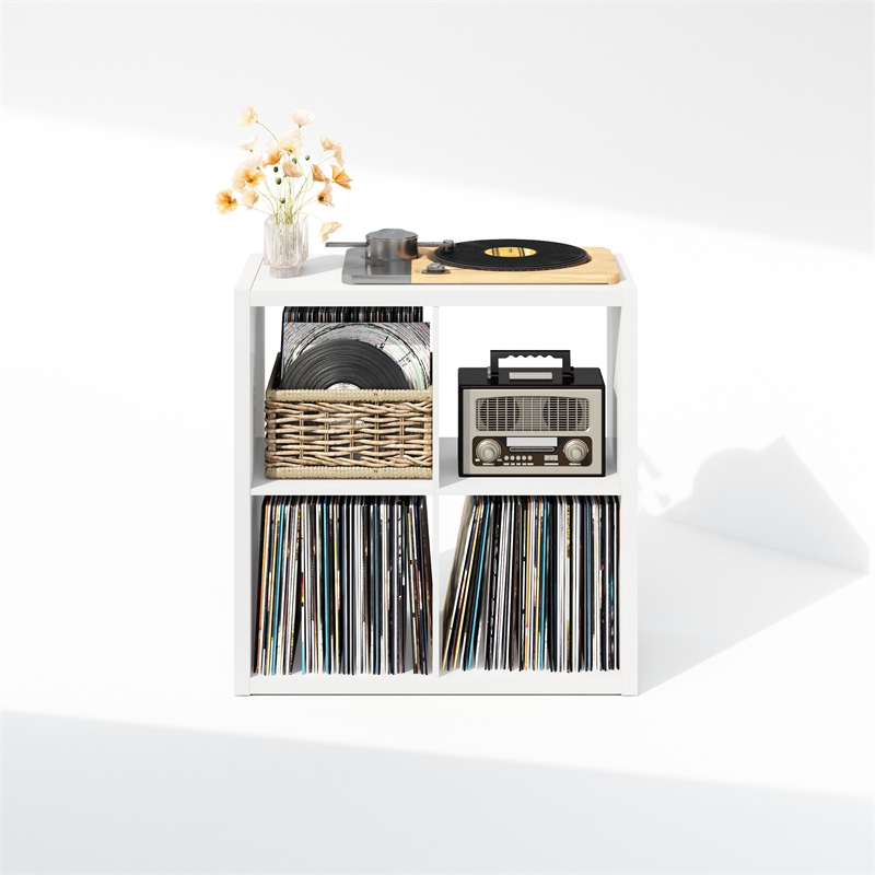 Furinno CUBICLE Vintage Vinyl Record Media Storage Organizer 4-Cube White
