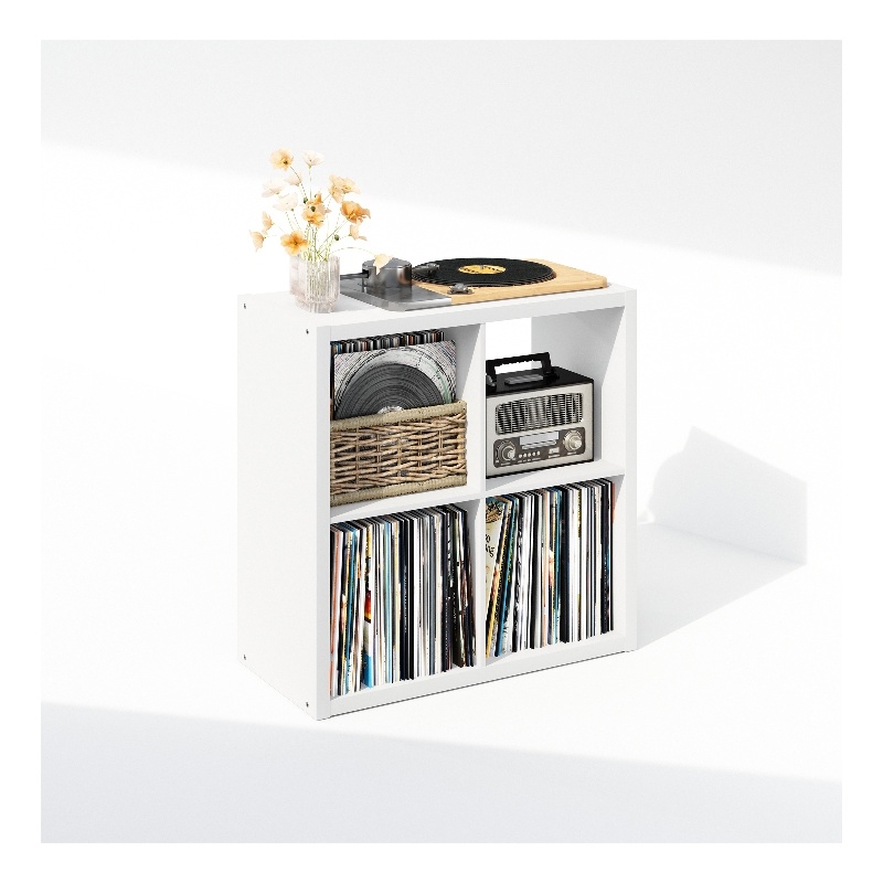 Furinno CUBICLE Vintage Vinyl Record Media Storage Organizer 4-Cube White