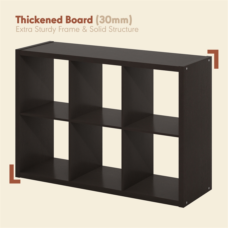 Furinno CUBICLE Vintage Vinyl Record Media Storage Organizer 6-Cube Dark Oak