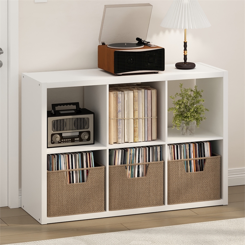 Furinno CUBICLE Vintage Vinyl Record Media Storage Organizer 6-Cube White