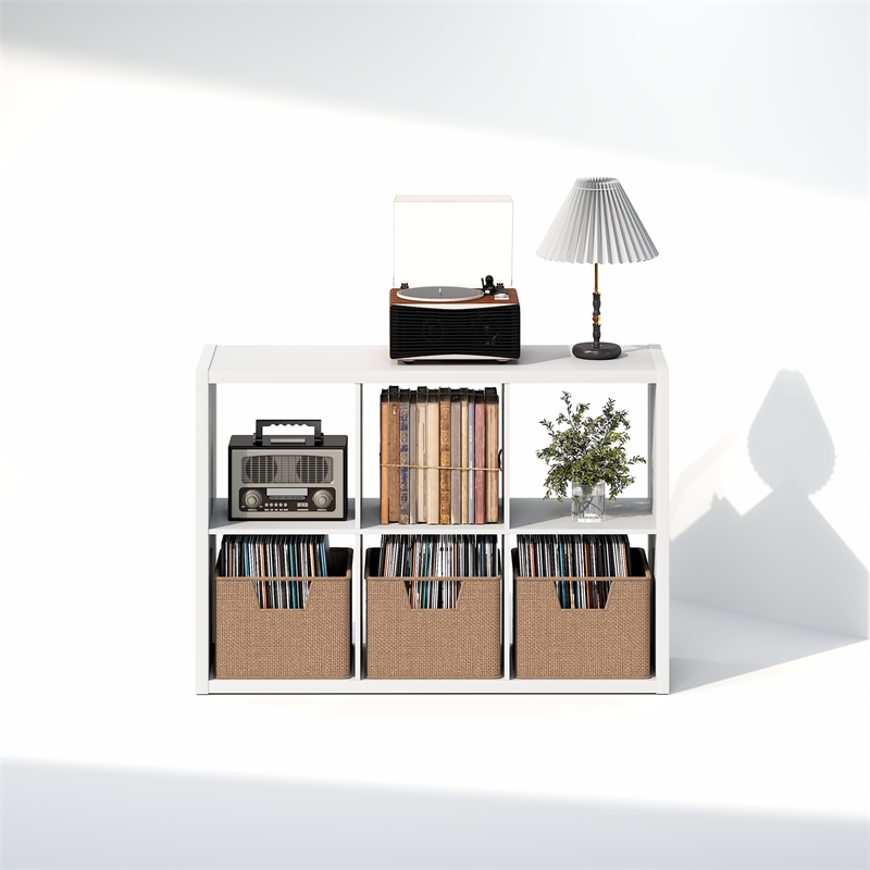 Furinno CUBICLE Vintage Vinyl Record Media Storage Organizer 6-Cube White