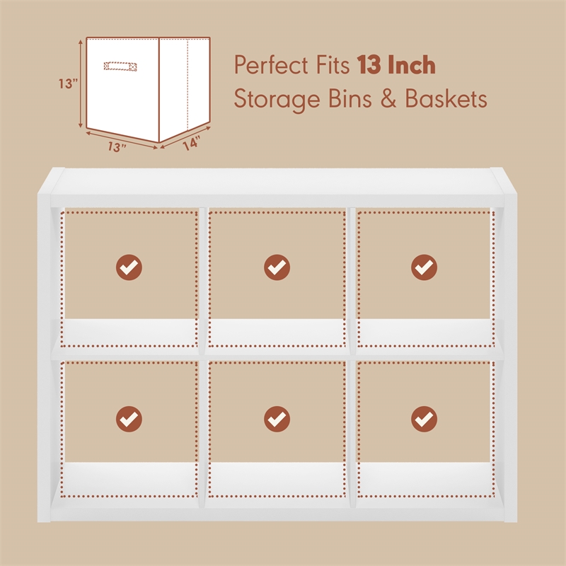 Furinno CUBICLE Vintage Vinyl Record Media Storage Organizer 6-Cube White