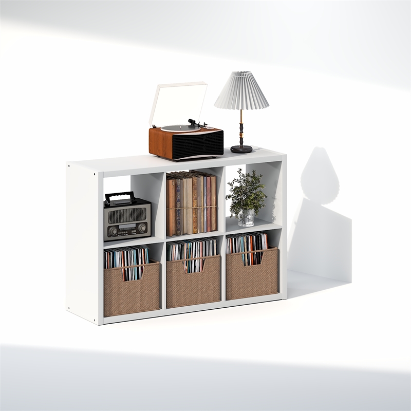 Furinno CUBICLE Vintage Vinyl Record Media Storage Organizer 6-Cube White
