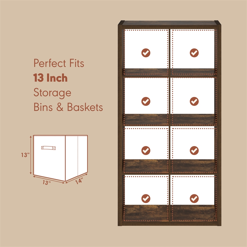 Furinno CUBICLE Vintage Vinyl Record Media Storage Organizer 8-Cube Amber Pine