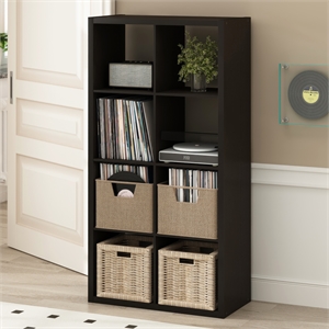 Furinno CUBICLE Vintage Vinyl Record Media Storage Organizer 8-Cube Dark Oak