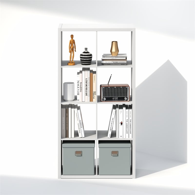 Furinno CUBICLE Vintage Vinyl Record Media Storage Organizer 8-Cube White