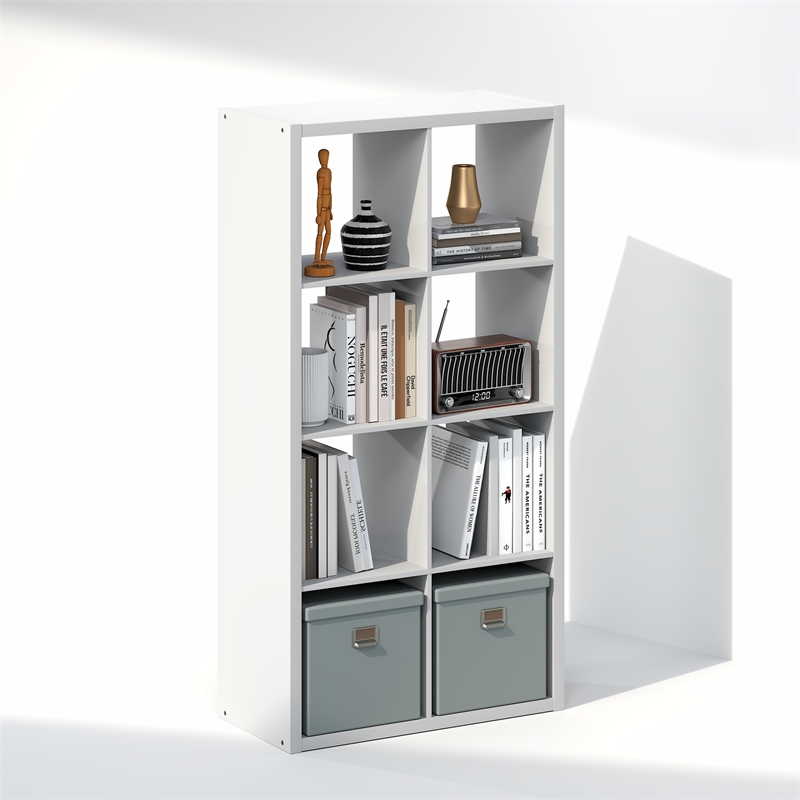 Furinno CUBICLE Vintage Vinyl Record Media Storage Organizer 8-Cube White