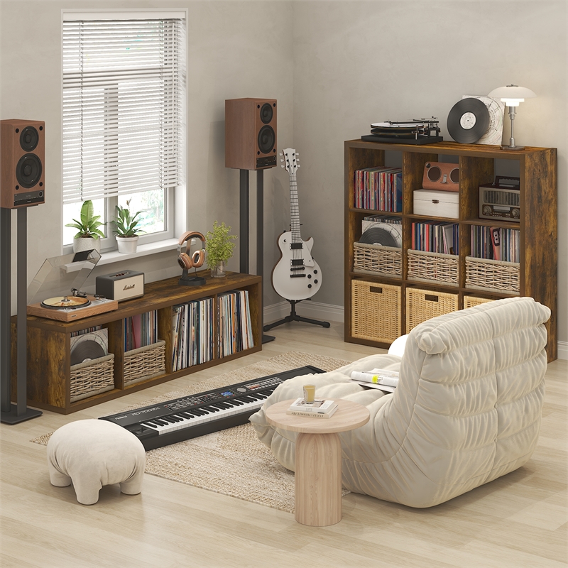 Furinno CUBICLE Vintage Vinyl Record Media Storage Organizer 9-Cube Amber Pine