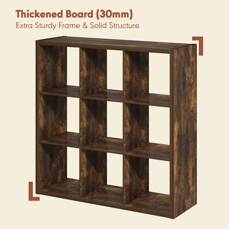 Furinno CUBICLE Vintage Vinyl Record Media Storage Organizer 9-Cube Amber Pine