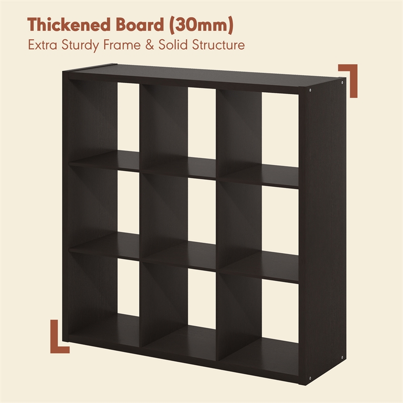 Furinno CUBICLE Vintage Vinyl Record Media Storage Organizer 9-Cube Dark Oak