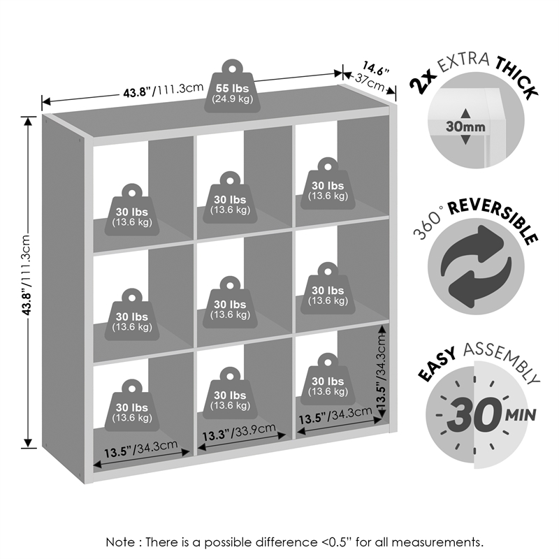 Furinno CUBICLE Vintage Vinyl Record Media Storage Organizer 9-Cube White