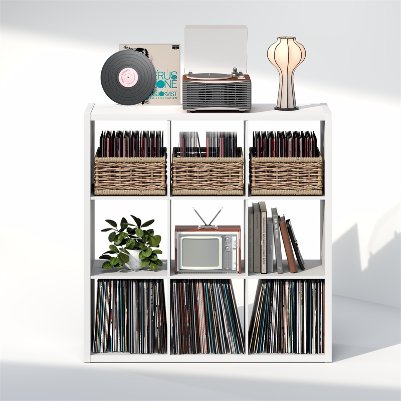 Furinno CUBICLE Vintage Vinyl Record Media Storage Organizer 9-Cube White