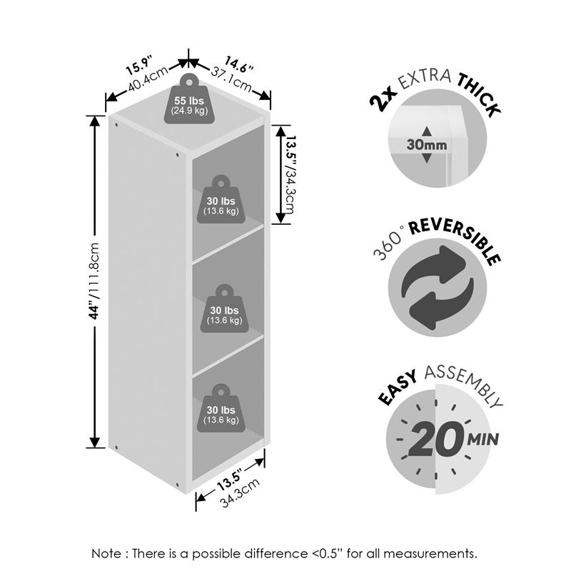 Furinno CUBICLE Vintage Vinyl Record Media Storage Organizer 3-Cube Amber Pine