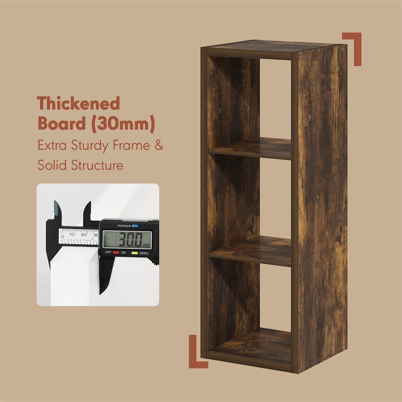 Furinno CUBICLE Vintage Vinyl Record Media Storage Organizer 3-Cube Amber Pine