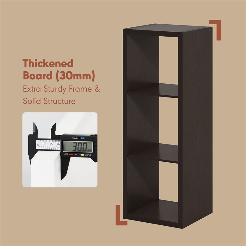 Furinno CUBICLE Vintage Vinyl Record Media Storage Organizer 3-Cube Dark Oak