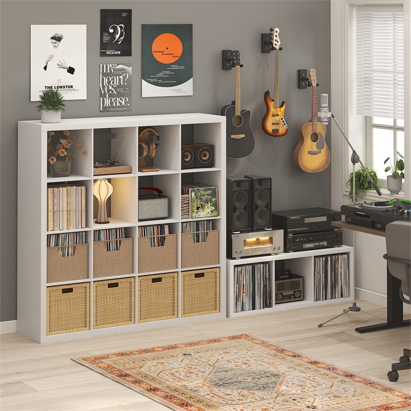 Furinno CUBICLE Vintage Vinyl Record Media Storage Organizer 3-Cube White