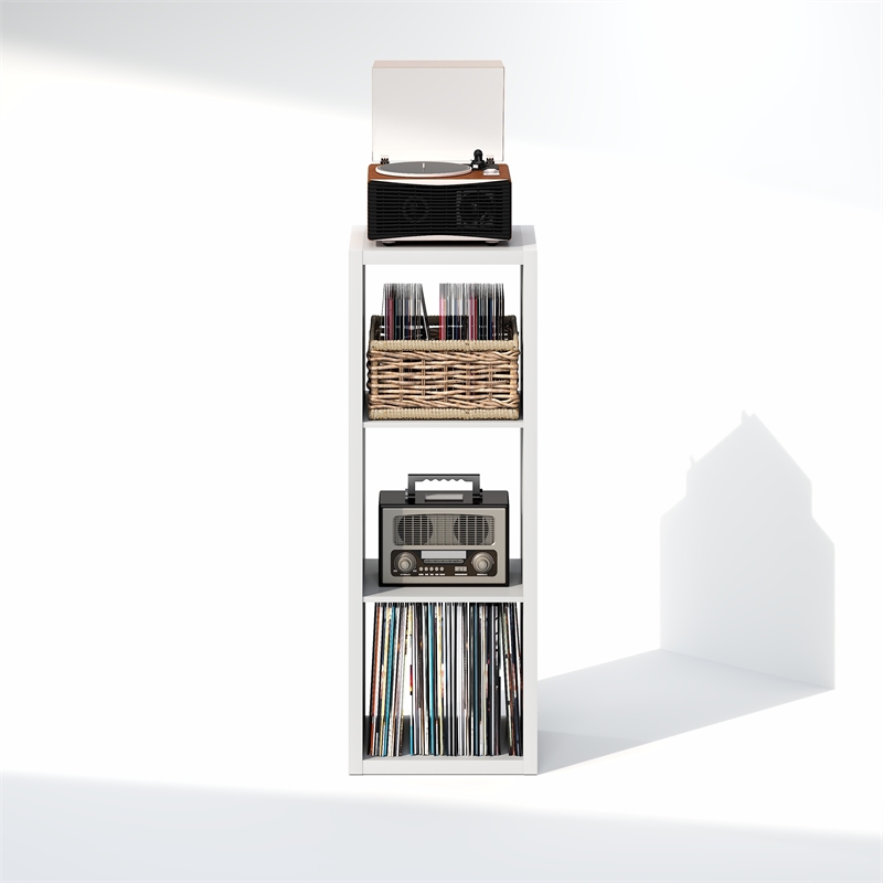 Furinno CUBICLE Vintage Vinyl Record Media Storage Organizer 3-Cube White
