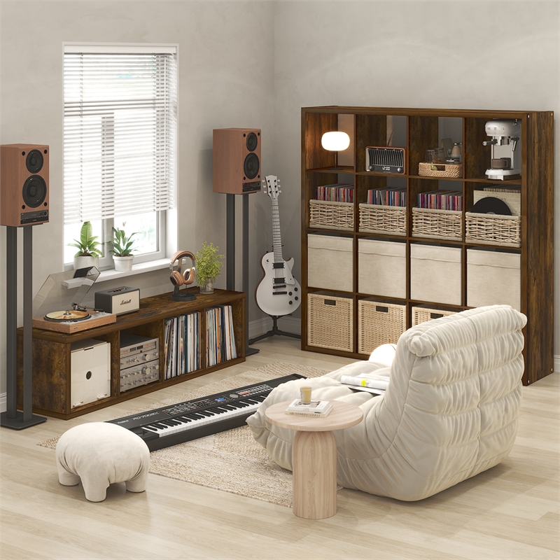 Furinno CUBICLE Vintage Vinyl Record Media Storage Organizer 12-Cube Amber Pine