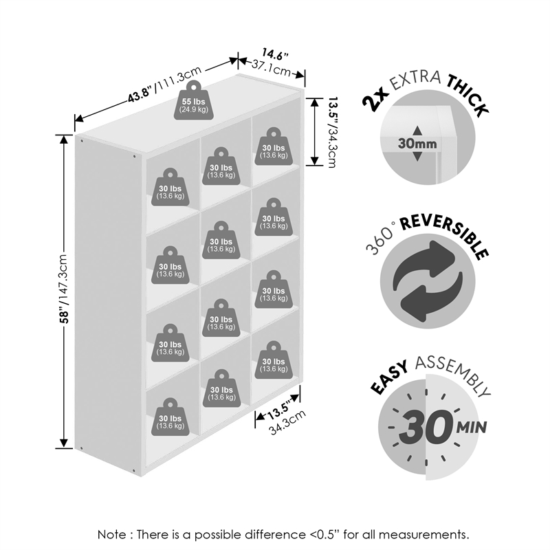 Furinno CUBICLE Vintage Vinyl Record Media Storage Organizer 12-Cube Amber Pine