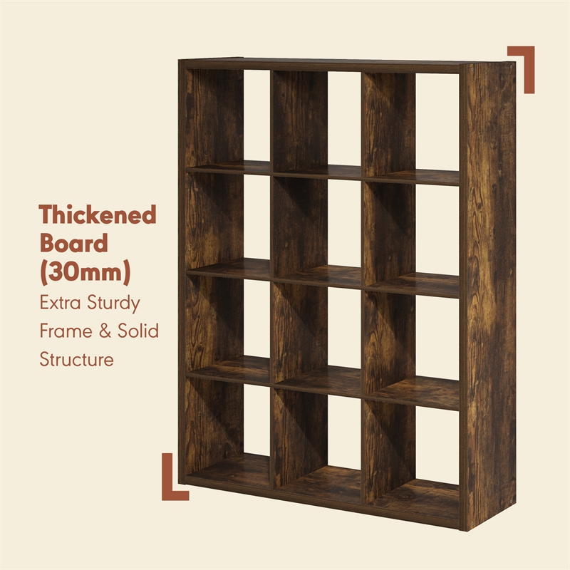 Furinno CUBICLE Vintage Vinyl Record Media Storage Organizer 12-Cube Amber Pine