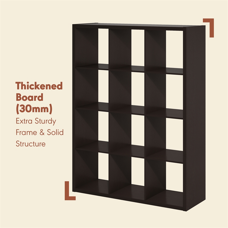 Furinno CUBICLE Vintage Vinyl Record Media Storage Organizer 12-Cube Dark Oak