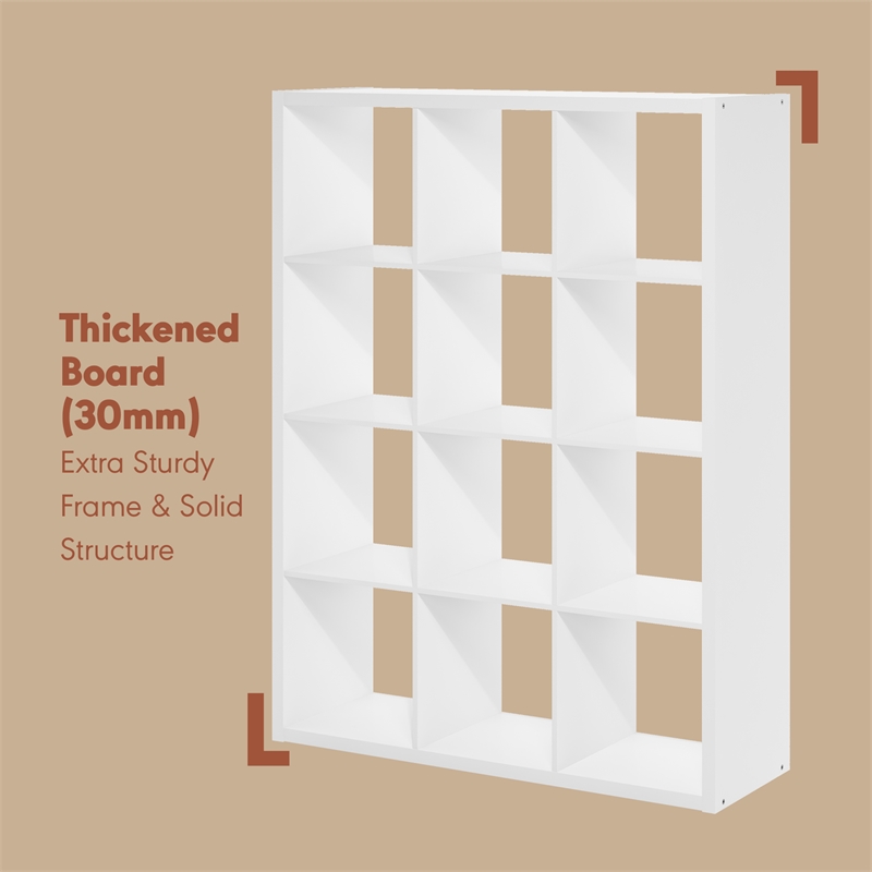 Furinno CUBICLE Vintage Vinyl Record Media Storage Organizer 12-Cube White