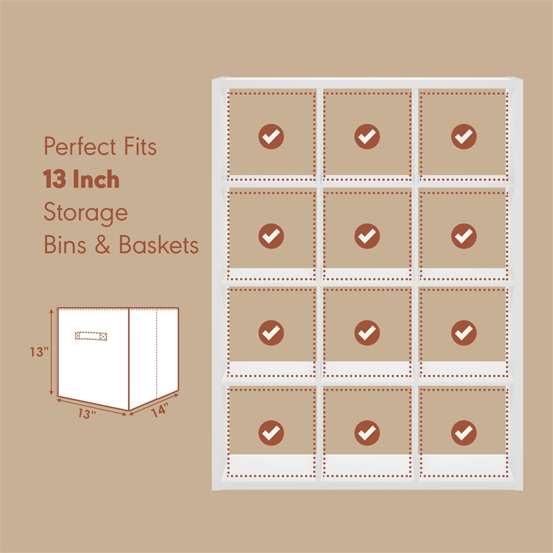 Furinno CUBICLE Vintage Vinyl Record Media Storage Organizer 12-Cube White