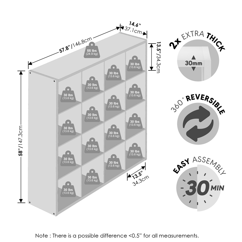Furinno CUBICLE Vintage Vinyl Record Media Storage Organizer 16-Cube Amber Pine