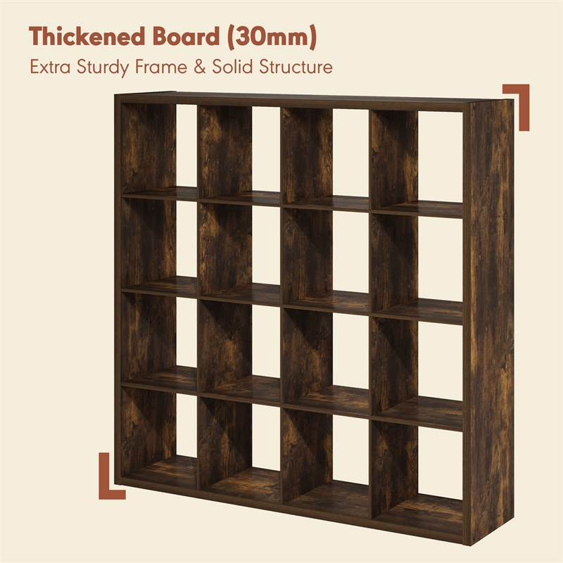 Furinno CUBICLE Vintage Vinyl Record Media Storage Organizer 16-Cube Amber Pine