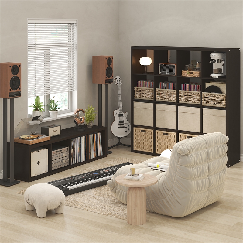 Furinno CUBICLE Vintage Vinyl Record Media Storage Organizer 16-Cube Dark Oak