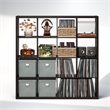 Furinno CUBICLE Vintage Vinyl Record Media Storage Organizer 16-Cube Dark Oak