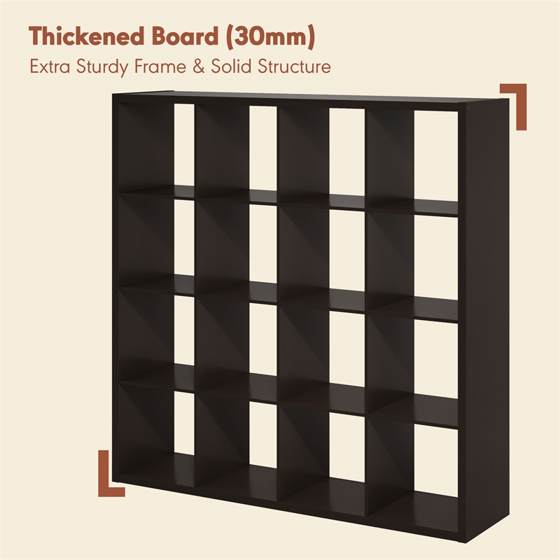 Furinno CUBICLE Vintage Vinyl Record Media Storage Organizer 16-Cube Dark Oak