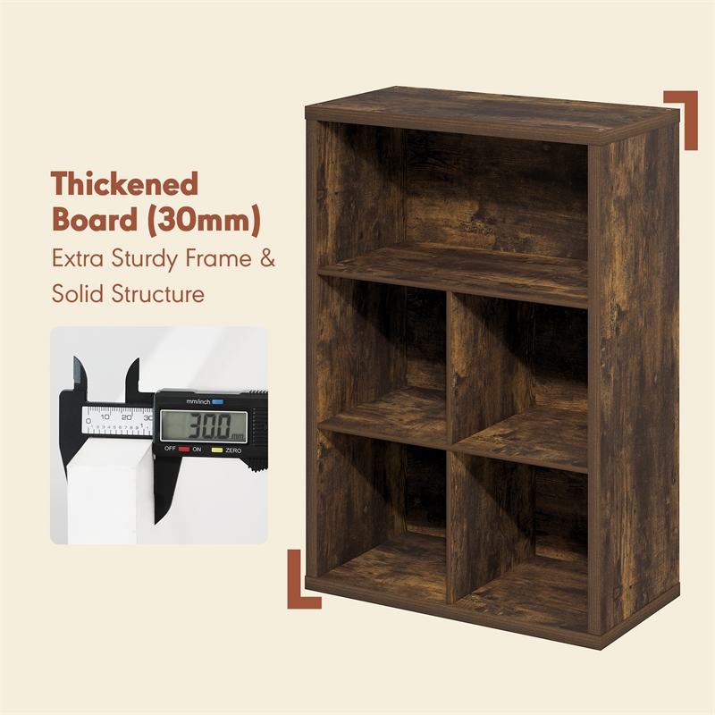 Furinno CUBICLE Vintage Vinyl Record Media Storage Organizer 5-Cube Amber Pine