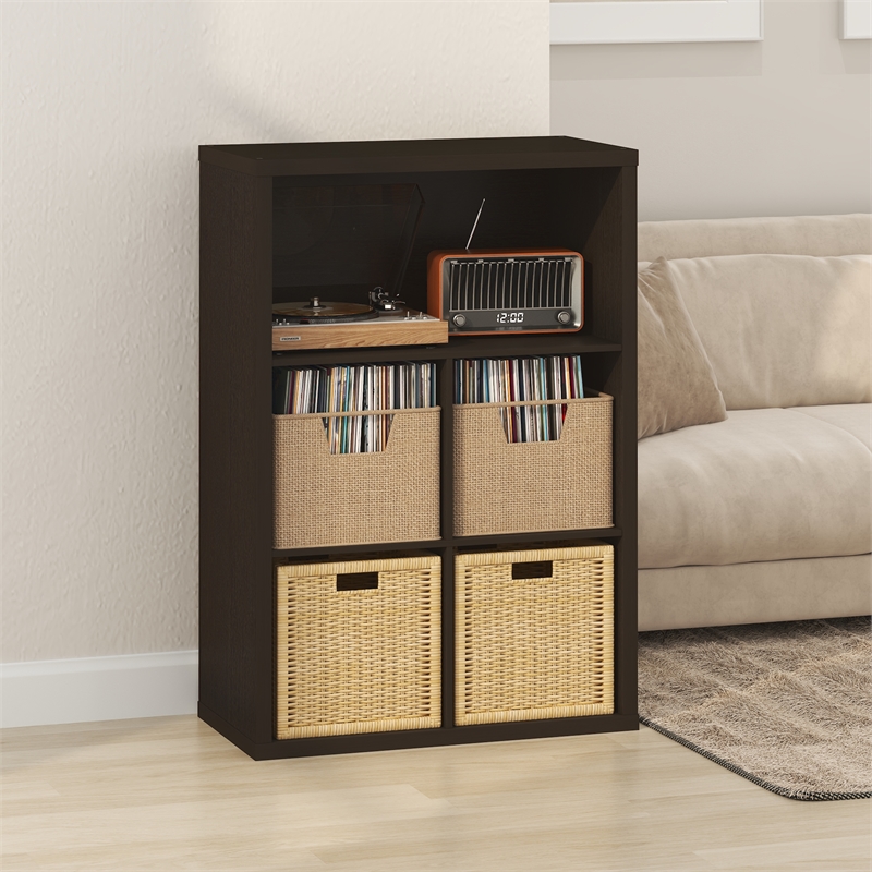 Furinno CUBICLE Vintage Vinyl Record Media Storage Organizer 5-Cube Dark Oak