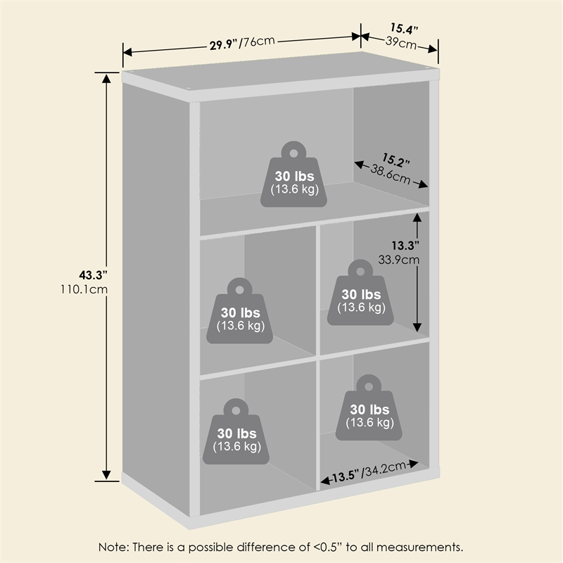 Furinno CUBICLE Vintage Vinyl Record Media Storage Organizer 5-Cube Dark Oak