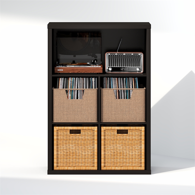 Furinno CUBICLE Vintage Vinyl Record Media Storage Organizer 5-Cube Dark Oak