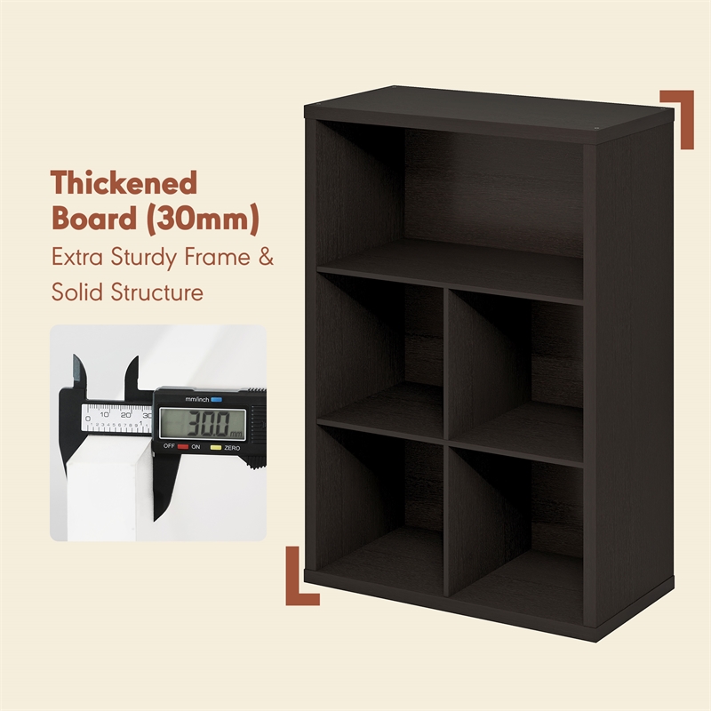 Furinno CUBICLE Vintage Vinyl Record Media Storage Organizer 5-Cube Dark Oak