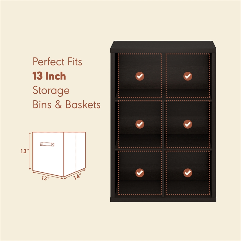 Furinno CUBICLE Vintage Vinyl Record Media Storage Organizer 5-Cube Dark Oak