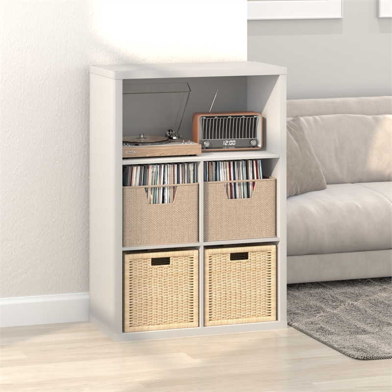 Furinno CUBICLE Vintage Vinyl Record Media Storage Organizer 5-Cube White