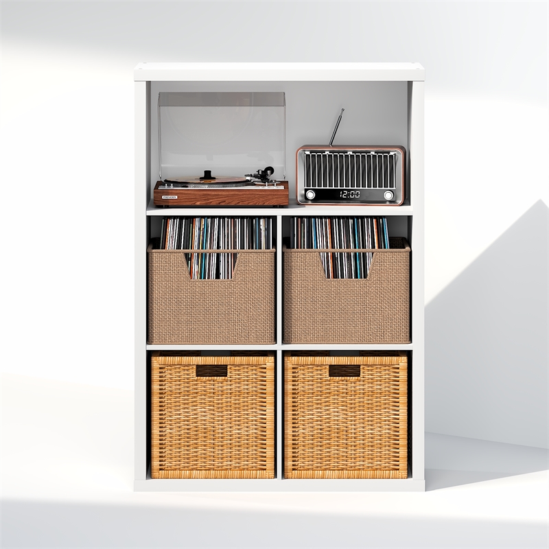 Furinno CUBICLE Vintage Vinyl Record Media Storage Organizer 5-Cube White