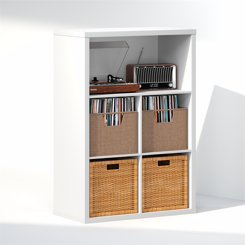 Furinno CUBICLE Vintage Vinyl Record Media Storage Organizer 5-Cube White