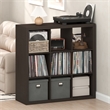 Furinno CUBICLE Extra Thick Frame Record Media Storage Organizer 9-Cube Dark Oak