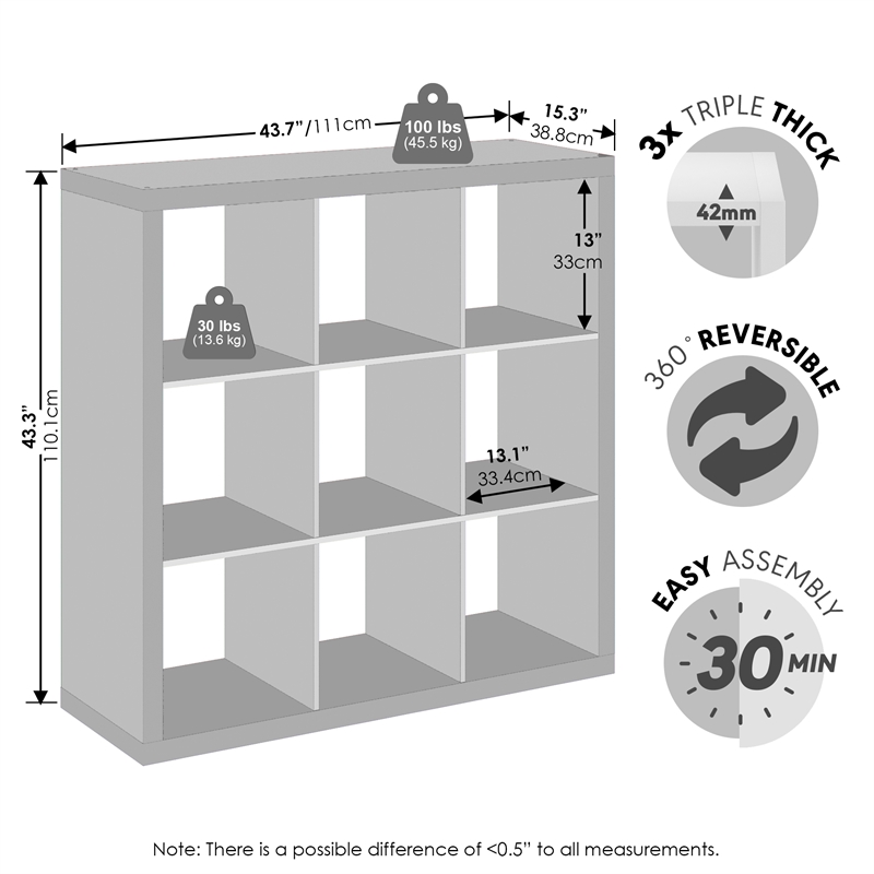 Furinno CUBICLE Extra Thick Frame Record Media Storage Organizer 9-Cube Dark Oak