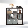 Furinno CUBICLE Extra Thick Frame Record Media Storage Organizer 9-Cube Dark Oak