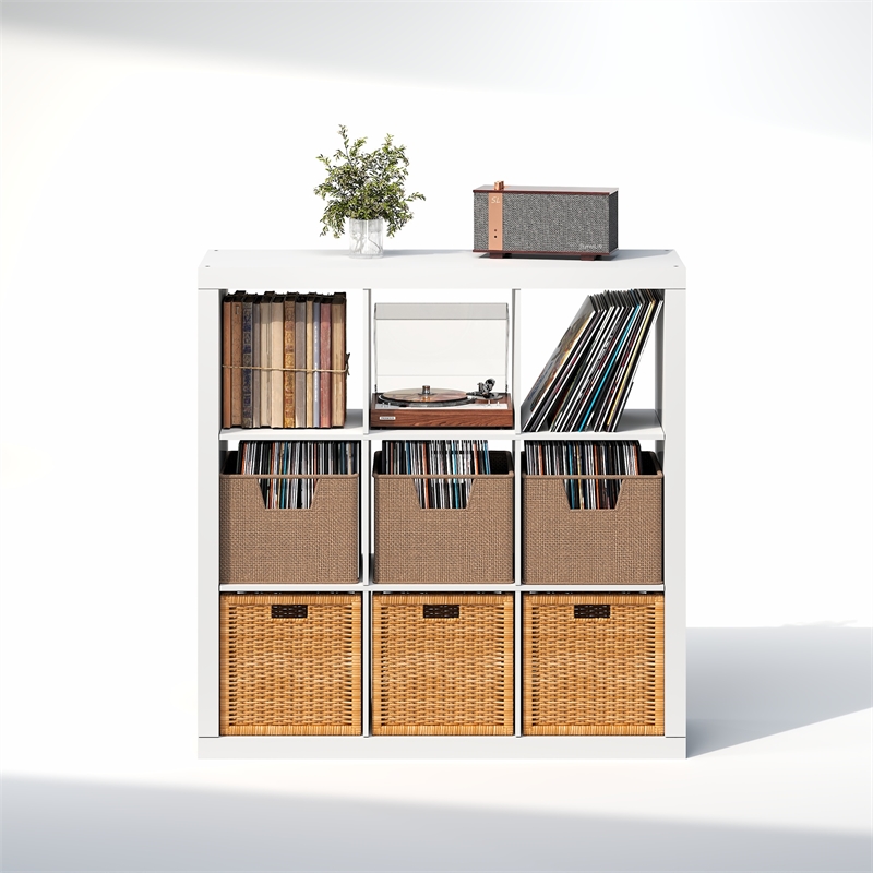 Furinno CUBICLE Extra Thick Frame Record Media Storage Organizer 9-Cube White