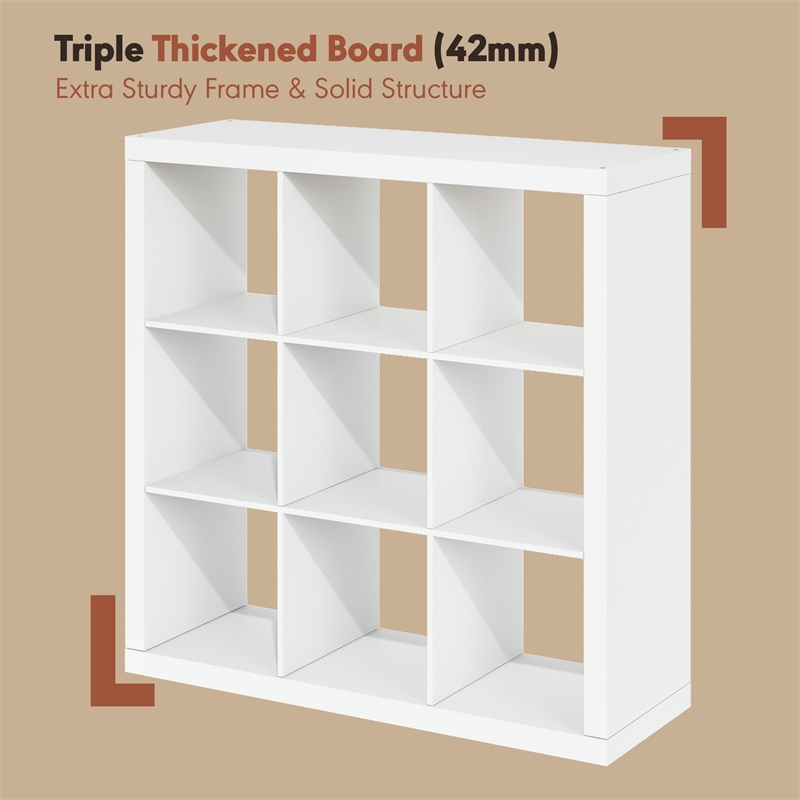 Furinno CUBICLE Extra Thick Frame Record Media Storage Organizer 9-Cube White