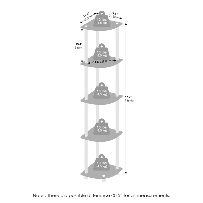 Furinno TURN-N-TUBE 5-Tier Corner Display Rack Shelving Unit Light Beech