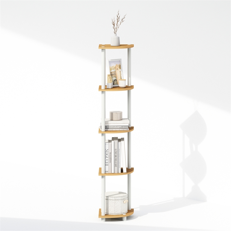 Furinno TURN-N-TUBE 5-Tier Corner Display Rack Shelving Unit Light Beech