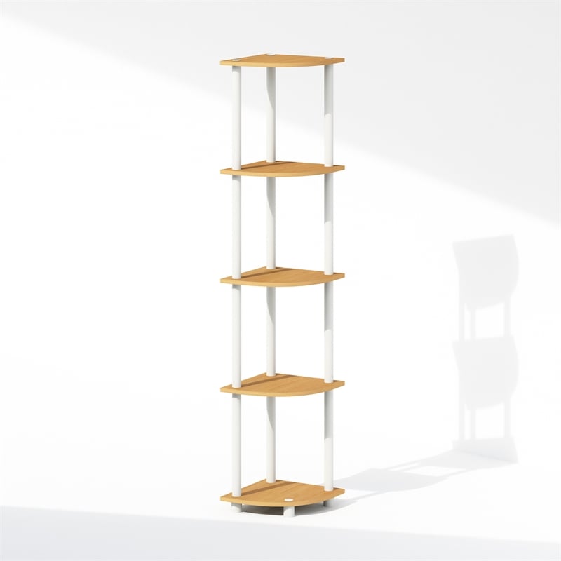 Furinno TURN-N-TUBE 5-Tier Corner Display Rack Shelving Unit Light Beech